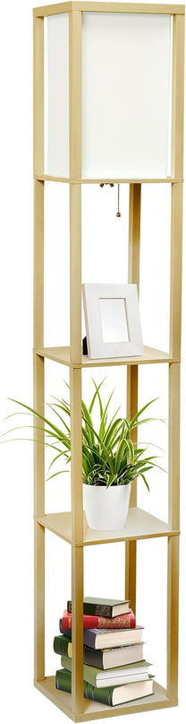 Simple Designs LF1014-TAN Etagere Organizer Storage Shelf Linen Shade Floor Lamp, Tan - LeafyLoom