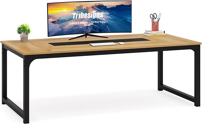 Tribesigns Modern Computer Desk, 78.7 x 39.4 inch X Large Executive Office Desk Computer Table Study Writing Desk Workstation for Home Office, Walnut/Black - LeafyLoom