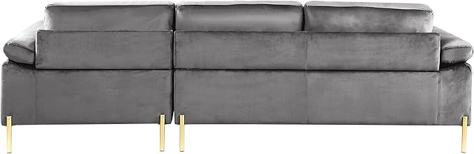 L Shaped Couch with Chaise, Velvet Upholstered Sectional, Metal Leg & Rolled Armrests, Futon Sofa for Living Room, Apartment and Office, Gray, 101.2, Gray1 - LeafyLoom