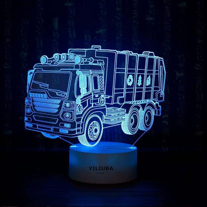 Garbage Truck Car Gift Night Lights for Kids 3D Lamp LED Desk Lamps for Boys Decor Bedroom Room USB plugs 7 Color Gradual Changing Truck Light or Birthday Xmas Party Festival Decor Children Gifts - LeafyLoom