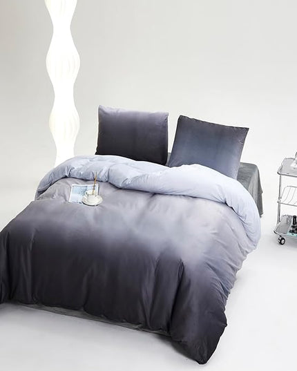 Wellboo Grey Gradient Comforter Sets Queen Silver Grey Velvet Bedding Comforters Modern Plain White and Dark Grey Flannel Quilts Farmhouse Abstract Art Gray Comforters Micromink Sherpa Fuzzy Plush Bed - LeafyLoom