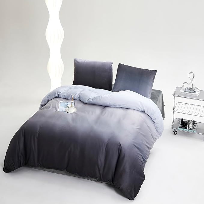 Wellboo Grey Gradient Comforter Sets Queen Silver Grey Velvet Bedding Comforters Modern Plain White and Dark Grey Flannel Quilts Farmhouse Abstract Art Gray Comforters Micromink Sherpa Fuzzy Plush Bed - LeafyLoom