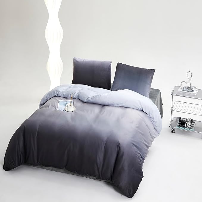 Wellboo Grey Gradient Comforter Sets Full Silver Grey Velvet Bedding Comforters Modern Plain White and Dark Grey Flannel Quilts Farmhouse Abstract Art Gray Comforters Micromink Sherpa Fuzzy Plush Bed - LeafyLoom