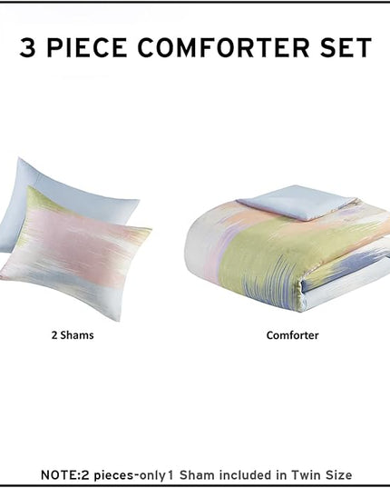 Intelligent Design Twin Comforter Set, Chic Colorful Brushstroke Abstract Print, Teenage Girl Room Décor, All Season Twin Bedding Sets for Girls, Matching Sham, Twin/Twin XL, Blue Multi 2 Piece - LeafyLoom