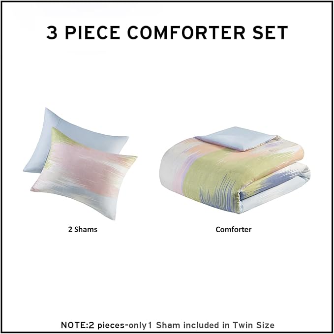 Intelligent Design Twin Comforter Set, Chic Colorful Brushstroke Abstract Print, Teenage Girl Room Décor, All Season Twin Bedding Sets for Girls, Matching Sham, Twin/Twin XL, Blue Multi 2 Piece - LeafyLoom