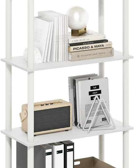 Furinno Turn-N-Tube 4-Tier Multipurpose Shelf Display Rack, White/White - LeafyLoom