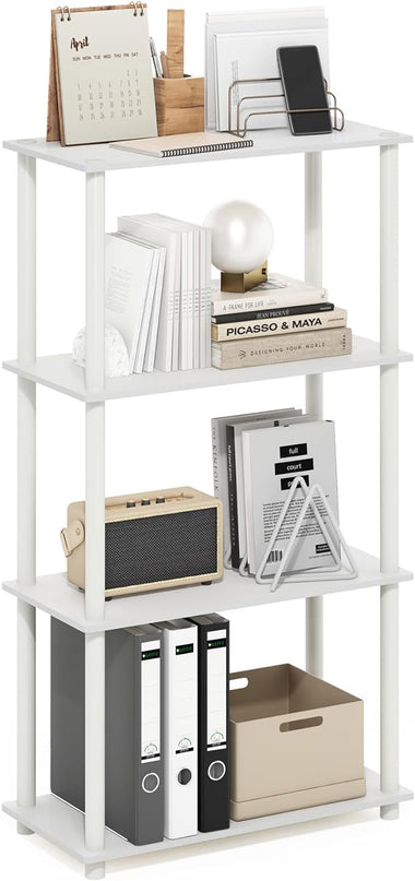 Furinno Turn-N-Tube 4-Tier Multipurpose Shelf Display Rack, White/White - LeafyLoom