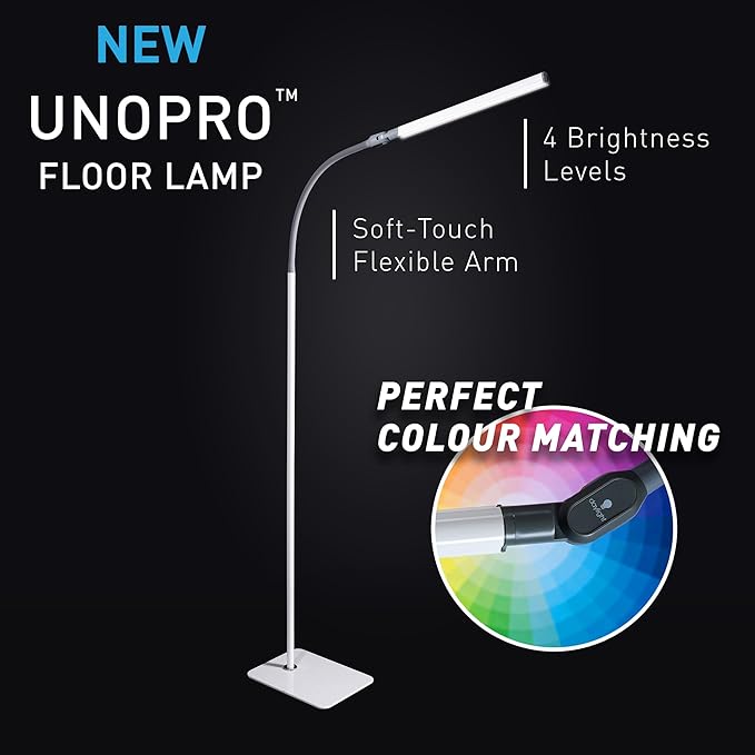 Daylight Company Uno Pro lamp, Standing Lamp for Living Room, Bedroom, Salon, Office, Touch Control, Flexible Arm, Sleek Design, Multipurpose - LeafyLoom
