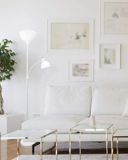 Simple Designs LF2000-WHT Mother-Daughter Floor Lamp with Reading Light, White - LeafyLoom