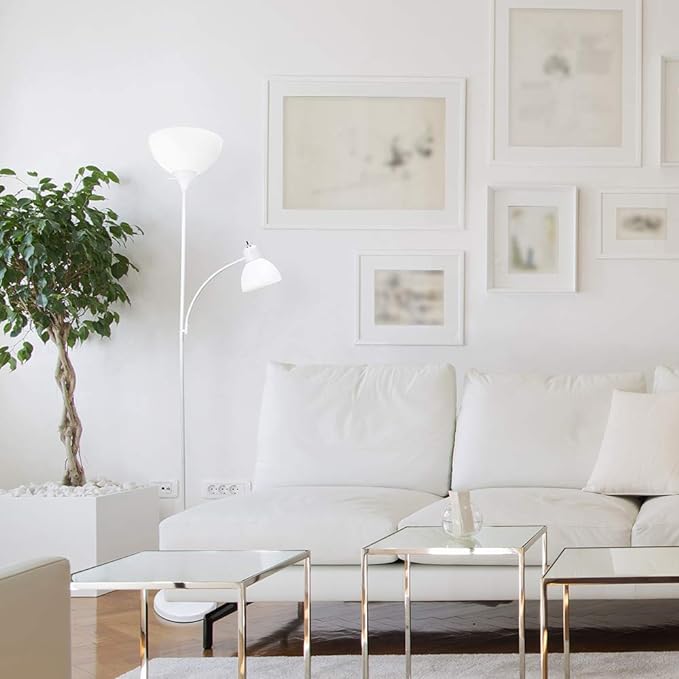 Simple Designs LF2000-WHT Mother-Daughter Floor Lamp with Reading Light, White - LeafyLoom