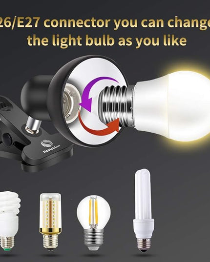 Sun-Rising Cilp on Light,360° rotation Clip on Lamp Portable Book Reading Light,Clamp on Desk/Table/Bunk Bed/Cupboard Home Lighting, (Clamp Light seven colors for your choice) Red - LeafyLoom