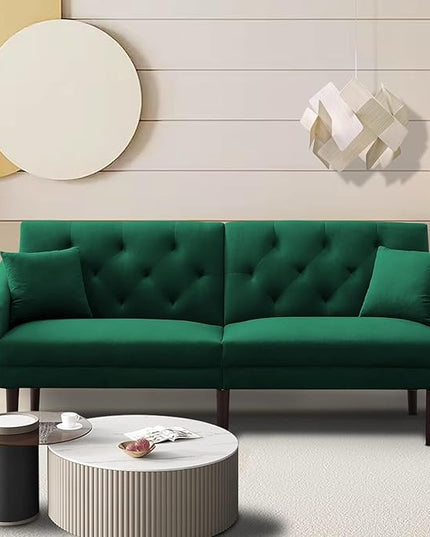 Mid-Century Modern Tufted Loveseat Sofa Adjusting Backrest Small Comfy Couch Living Room Furniture Sets for Bedroom Apartment,Home Office, Sofá, Green-2 - LeafyLoom