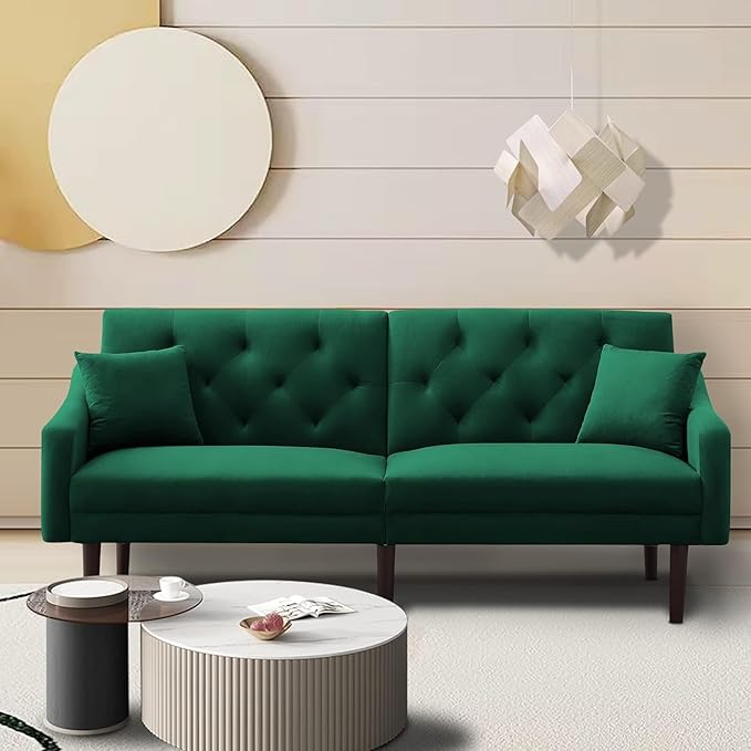Mid-Century Modern Tufted Loveseat Sofa Adjusting Backrest Small Comfy Couch Living Room Furniture Sets for Bedroom Apartment,Home Office, Sofá, Green-2 - LeafyLoom