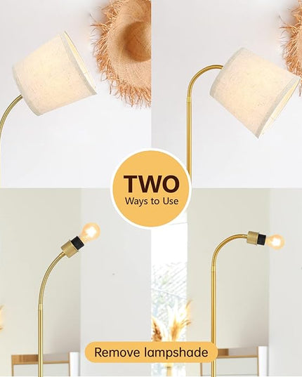 LED Floor Lamp, Standing Lamp for Living Room with Linen Lamp Shade,Adjustable Gooseneck Modern Reading Light,Floor Lamps for Bedroom,Office,Farmhouse,12W LED Bulb Included - LeafyLoom