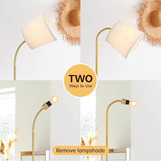 LED Floor Lamp, Standing Lamp for Living Room with Linen Lamp Shade,Adjustable Gooseneck Modern Reading Light,Floor Lamps for Bedroom,Office,Farmhouse,12W LED Bulb Included - LeafyLoom