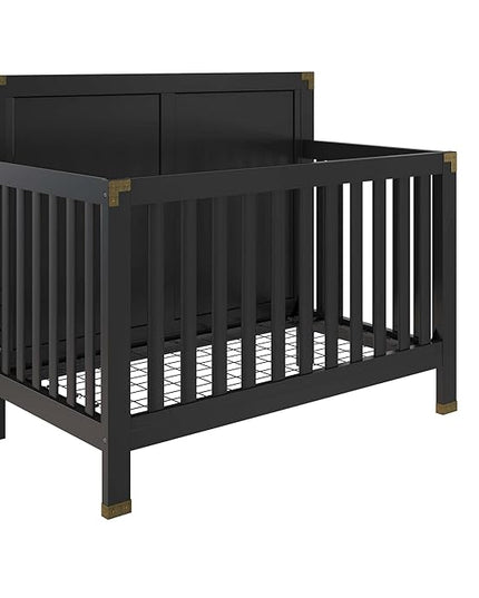 Baby Relax Miles 5-in-1 Convertible Crib, Solid Pine Wood, Black - LeafyLoom