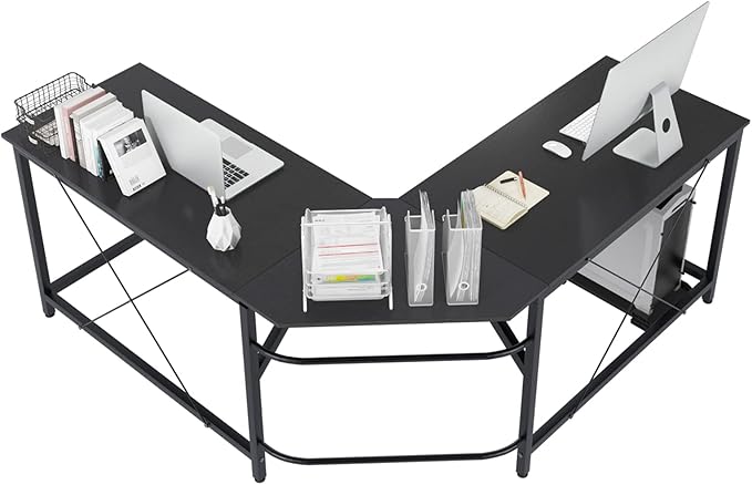 sogesfurniture Large L-Shaped Computer Office Desk, 59" Corner Gaming Desk Workstation Desk PC Laptop Office Home Desk L Desk, Black - LeafyLoom