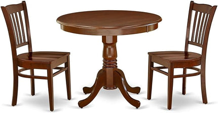 East West Furniture ANGR3-MAH-W 3 Piece Dinette Set for Small Spaces Contains a Round Room Table with Pedestal and 2 Kitchen Dining Chairs, 36x36 Inch - LeafyLoom