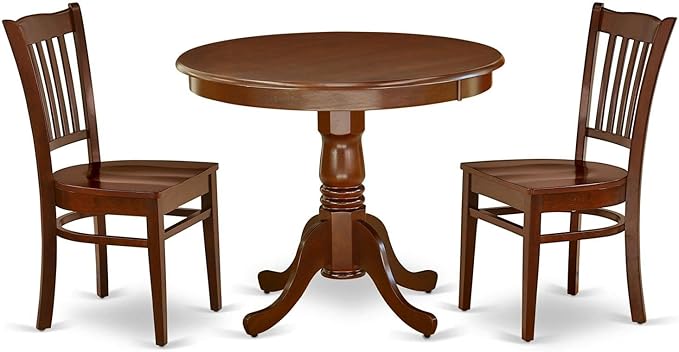 East West Furniture ANGR3-MAH-W 3 Piece Dinette Set for Small Spaces Contains a Round Room Table with Pedestal and 2 Kitchen Dining Chairs, 36x36 Inch - LeafyLoom