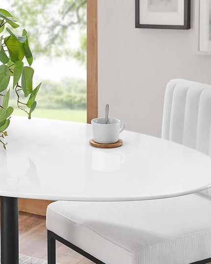 Modway Lippa 48" Oval-Shaped Mid-Century Modern Dining Table with White Wood Top and Black Base - LeafyLoom
