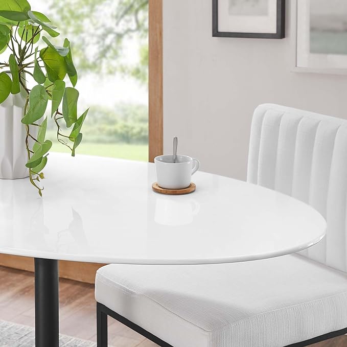 Modway Lippa 48" Oval-Shaped Mid-Century Modern Dining Table with White Wood Top and Black Base - LeafyLoom