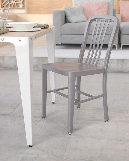 Flash Furniture Commercial Grade Silver Metal Indoor-Outdoor Chair - LeafyLoom