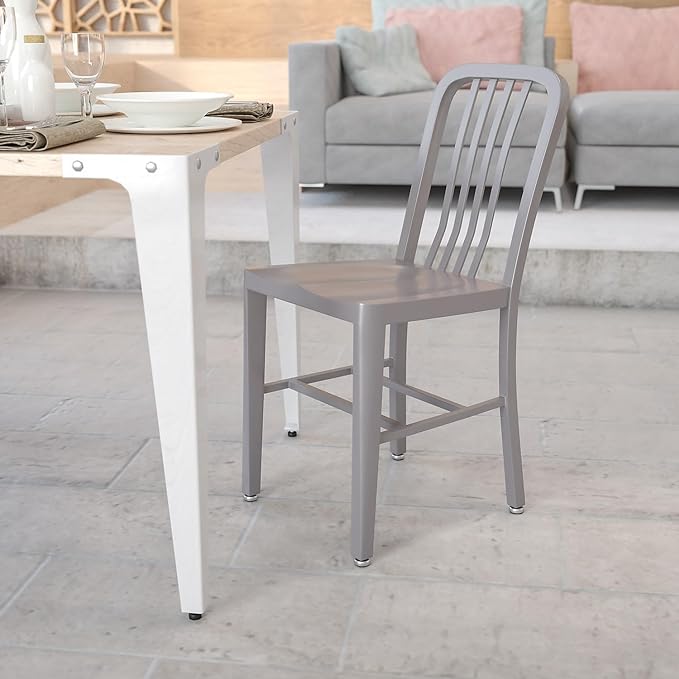 Flash Furniture Commercial Grade Silver Metal Indoor-Outdoor Chair - LeafyLoom