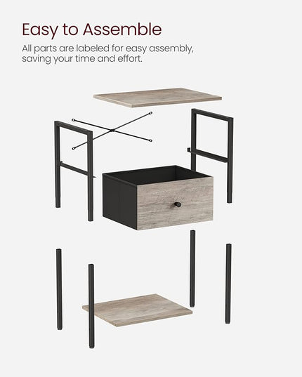 VASAGLE Nightstand, Side Table with Fabric Drawer, 24-Inch Tall End Table with Storage Shelf, Bedroom, Greige and Black ULGS021B02 - LeafyLoom