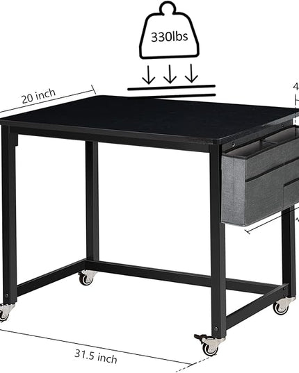 AHB Rolling Computer Desk with 4 Smooth Wheels, Simple Style Mobile Writing Desk Home Office Study Table Movable Workstation with Metal Frame (Black, 32") - LeafyLoom