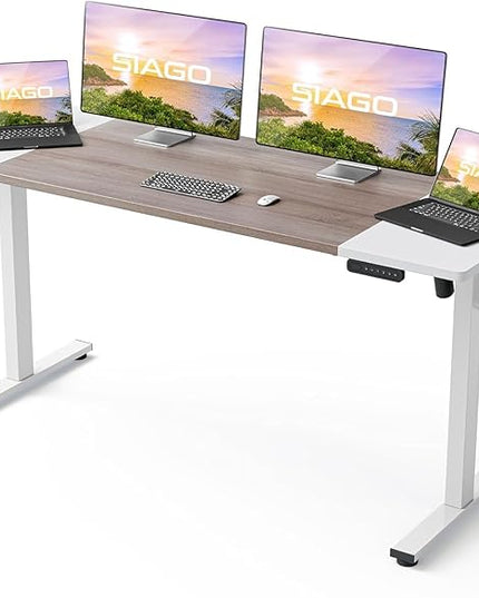 Electric Standing Desk Adjustable - 63 x 24 Inch Sit Stand up Desk with Cable Management - 3 Memory Preset Adjustable Height Desk Computer Home Office Desk - LeafyLoom