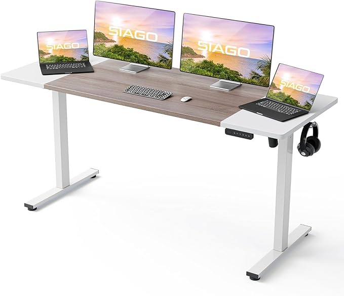 Electric Standing Desk Adjustable - 63 x 24 Inch Sit Stand up Desk with Cable Management - 3 Memory Preset Adjustable Height Desk Computer Home Office Desk - LeafyLoom