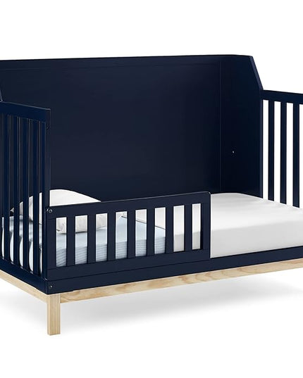Delta Children babyGap Oxford 6-in-1 Convertible Crib + Brannan Bear Bookcase with Bins + Brannan Bear Wall Shelf with 4 Hooks, Navy/Natural (Bundle) - LeafyLoom