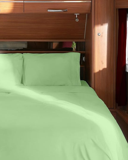 Mellanni RV Short Queen Sheets - 4 PC Iconic Collection Bedding Sheets & Pillowcases - Hotel Luxury, Extra Soft, Cooling Bed Sheets - Deep Pocket up to 10 inch (RV/Short Queen, Pistachio) - LeafyLoom
