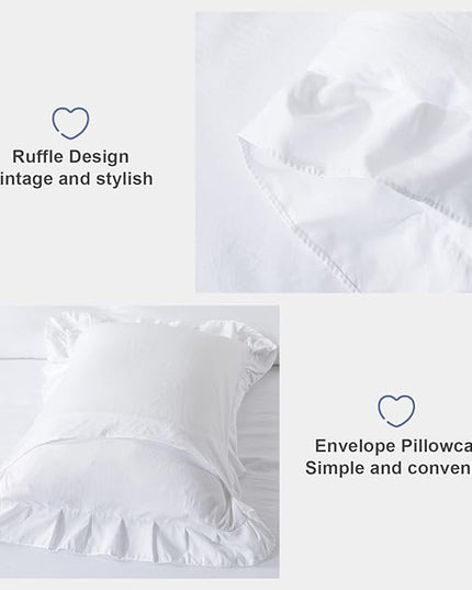 Andency White Comforter Twin Size, 2 Pieces Solid Farmhouse Shabby Chic Ruffle Bedding Comforters & Sets, All Season Soft Lightweight Fluffy Bed Set for Kids Girls Teens - LeafyLoom