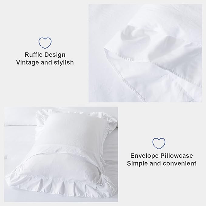 Andency White Comforter Twin Size, 2 Pieces Solid Farmhouse Shabby Chic Ruffle Bedding Comforters & Sets, All Season Soft Lightweight Fluffy Bed Set for Kids Girls Teens - LeafyLoom