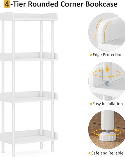 Bookcase 4 Tier Bookshelf - Vintage Small Bookshelf for Small Spaces, Wooden Book Shelf Small Bookcase for Living Room Bedroom - LeafyLoom