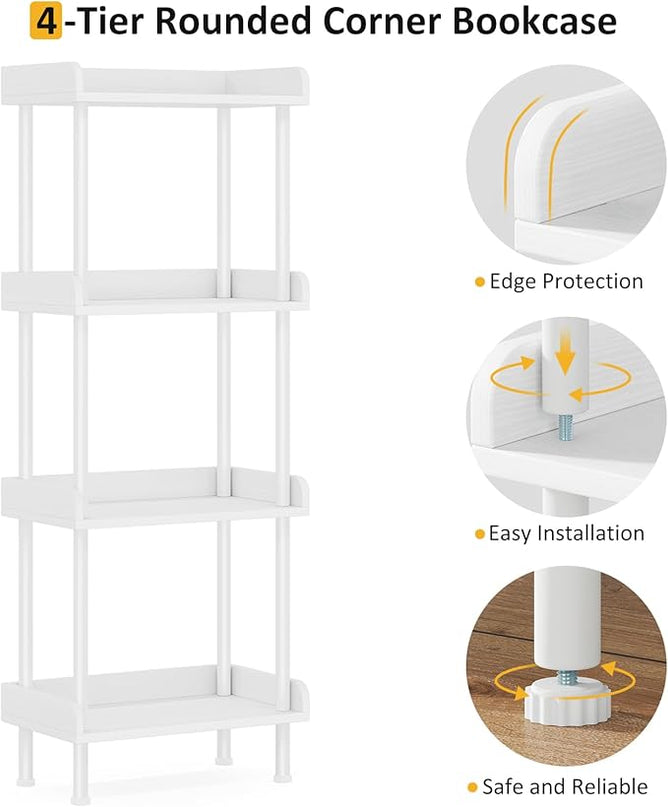 Bookcase 4 Tier Bookshelf - Vintage Small Bookshelf for Small Spaces, Wooden Book Shelf Small Bookcase for Living Room Bedroom - LeafyLoom