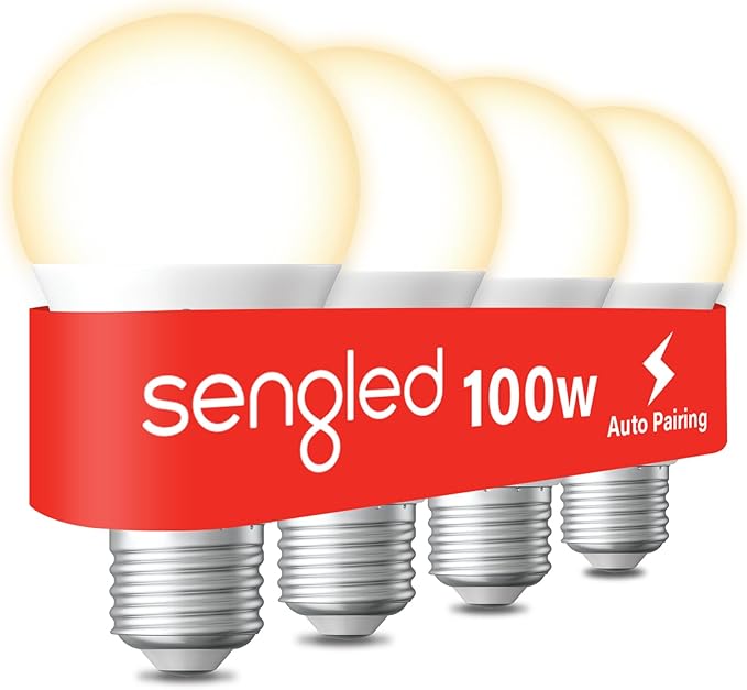 Sengled Alexa Light Bulbs, 100W Equivalent, S1 Auto Pairing with Alexa Devices, Smart Light Bulb that Work with Alexa, Bluetooth Mesh Smart Home Lighting, ‎Warm Light Bulbs, No Hub Required, 4-Pack, Sengled