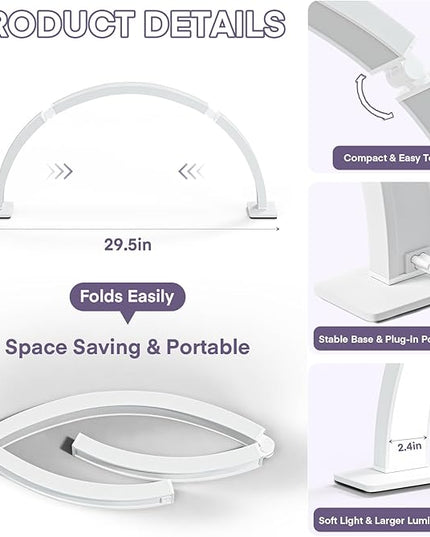 MYSWEETY Half Moon Light for Nail Desk, 29.5'' Foldable Led Nail Tech Lamp, Desk Lamp with Stepless Dimming & Color Temperature, Lash Light for Eyelash Extensions, Tattoo, Eyebrows, Facial - LeafyLoom