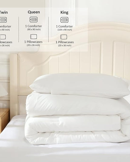 White Comforter Twin Size, Aesthetic Modern Bedding Set for Girls/Women, Cute Soft & Lightweight Chic Microfiber Bed Sets, 2pc- 1 Comforter & 1 Pillowcase (66x90 Inches) - LeafyLoom