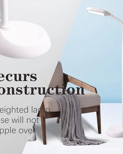 Bright LED Floor Lamp with HI-Off-Low Switch 2-Level Brightness 12W 63 Inches Tall for Living Room & Bedroom Reading, Repair, Crafts, Sewing etc. (White) - LeafyLoom
