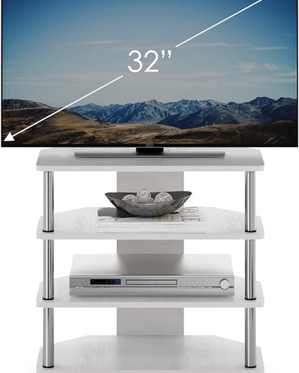 Furinno Econ Easy Assembly 4-Tier Petite Entertainment Center TV Stand for TV up to 25 Inch with Stainless Steel Tubes, White Oak/Chrome - LeafyLoom
