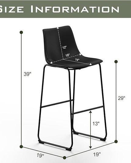 NicBex Retro Bar Stools Crazy-Horse Leather with Metal Legs Barstools, Lounge Kitchen Island Bar Stools, Set of 2, (Black Color) (A-GE17022-USSU014) - LeafyLoom