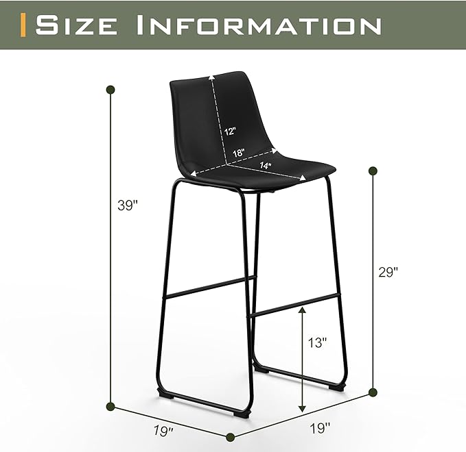 NicBex Retro Bar Stools Crazy-Horse Leather with Metal Legs Barstools, Lounge Kitchen Island Bar Stools, Set of 2, (Black Color) (A-GE17022-USSU014) - LeafyLoom