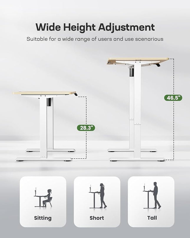 Marsail Electric Standing Desk Adjustable Height, 48 * 24 Inch Sit Stand up Desk for Home Office Furniture Computer Desk with 3 Memory Presets, Headphone Hook, Light Maple - LeafyLoom