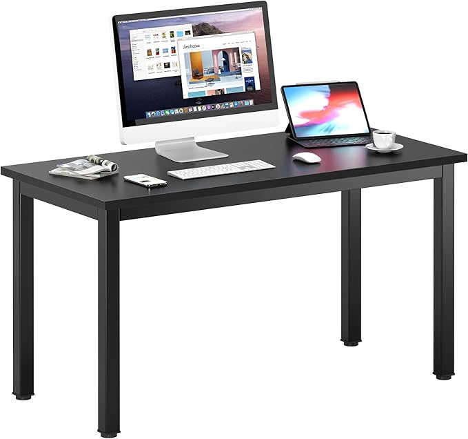 DlandHome 47 inches Medium Computer Desk, Composite Wood Board, Decent and Steady Home Office Desk/Workstation/Table, BS1-120BB Black Walnut and Black Legs, 1 Pack - LeafyLoom