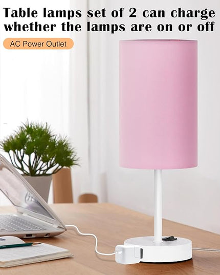 ZJOJO Table Lamp Set of 2 Modern Desk Lamp with AC Outlet and Phone Stands, nightstand lamps set of 2 Perfect Bedside Lamp for Bedroom, Living Room, Office - LeafyLoom