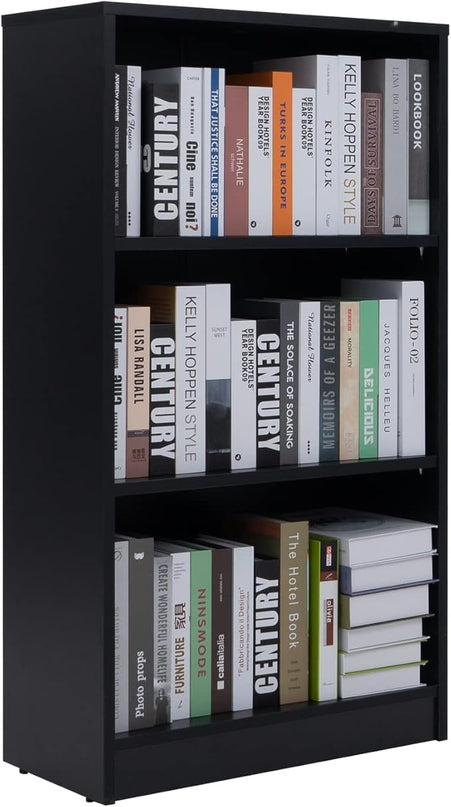 Sunon 3 Shelf Wood Bookcase Freestanding Display Shelf Adjustable Layers Bookshelf for Home Office Library Small Narrow Space (Black, 3-Layers) - LeafyLoom