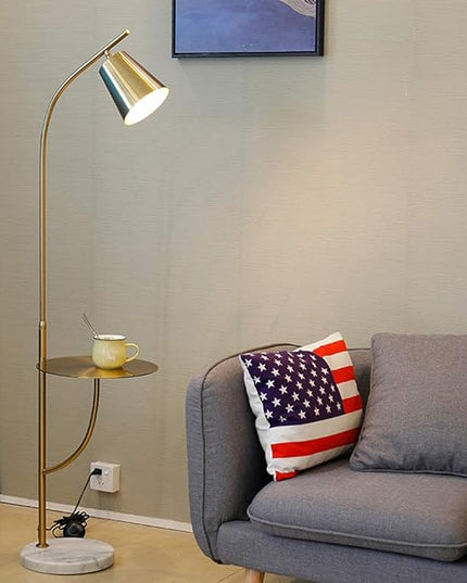 Hsyile Lighting KU300214 Creative Bedroom & Living Room Floor Lamp with a Table,Office and Reading Light - E26 Bulb - Brushed Antique Brass Finish - LeafyLoom