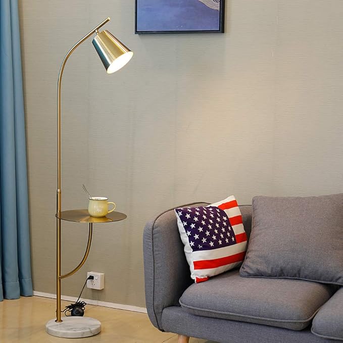 Hsyile Lighting KU300214 Creative Bedroom & Living Room Floor Lamp with a Table,Office and Reading Light - E26 Bulb - Brushed Antique Brass Finish - LeafyLoom